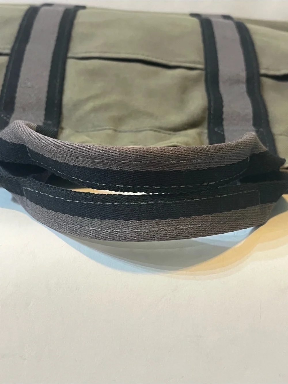 Authentic HERMÈS Fourre Tout MM Canvas Tote | Khaki + Black Stripe | Made in 🇫🇷